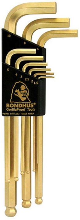 BONDHUS zestaw kluczy imbusów długich z końcówką kulistą 9-sztukowy (1,5-10mm) pokryte 14 karatowym złotem