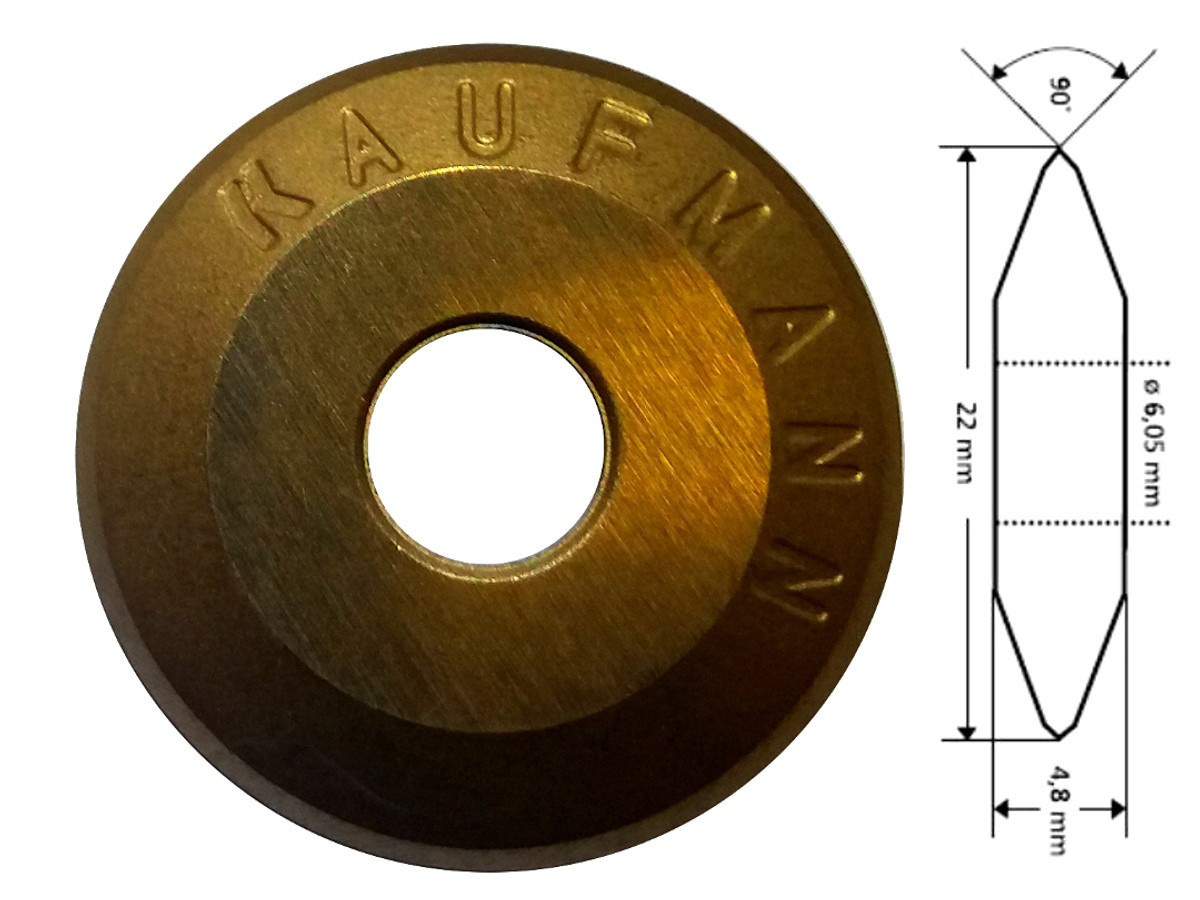 KAUFMANN Kółko tnące PROFI TIN 22 mm do TopLine, grubość 4,8 mm, otwór 6,05 mm, profesjonalne, mocno utwardzone, pokryte tytanem KAUFMANN Kółko tnące PROFI TIN 22 mm do TopLine, grubość 4,8 mm, otwór 6,05 mm, profesjonalne, mocno utwardzone, pokryte tytanem