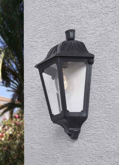 Oprawa elewacyjna kinkiet IESSE BLACK CLEAR Fumagalli E27 wys.350 mm, szer.220 mm IP55 230V czarny / tworzywo sztuczne
