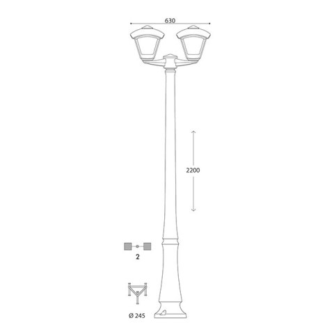 Oprawa ogrodowa DINO NARDO/DARIO 2L BLACK CLEAR Fumagalli E27 A60 wys.1960 mm, szer.630 mm IP55 230V czarny / tworzywo sztuczne