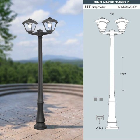 Oprawa ogrodowa DINO NARDO/DARIO 2L BLACK CLEAR Fumagalli E27 A60 wys.1960 mm, szer.630 mm IP55 230V czarny / tworzywo sztuczne
