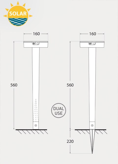 Oprawa ogrodowa Solar FIORINA Fumagalli Moduł LED z czujnikiem ruchu PIR 4000K 280lm 560 mm IP 55 czarny / tworzywo sztuczne