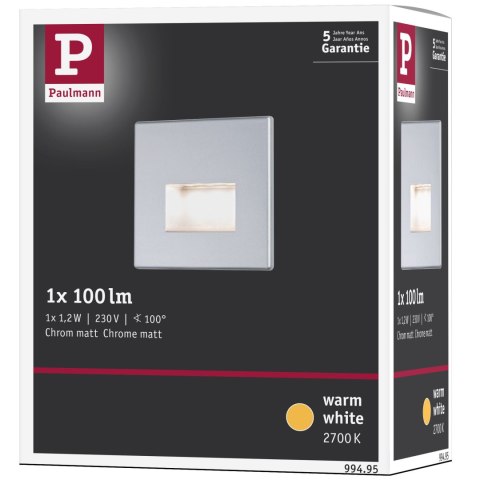 Oprawa przyschodowa EDGE LED kwadrat 1x1,2W 50lm 2700K 230V chrom matowy / tworzywo sztuczne