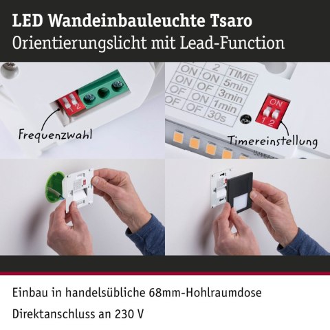 Oprawa przyschodowa TSARO LED czujnik ruchu i zmierzchu kwadrat 1x1,W 80lm 2700K IP20 230V czarny matowy / tworzywo sztuczne