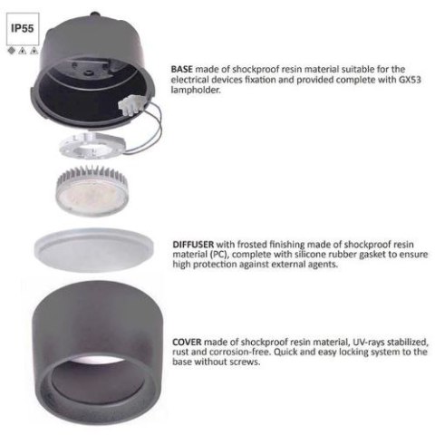 Oprawa sufitowa LIVIA 160 FROSTED Fumagalli GX53 LED CCT 10W 160 mm 3000K/4000K/6500K SET IP55 230V biały / tworzywo sztuczne
