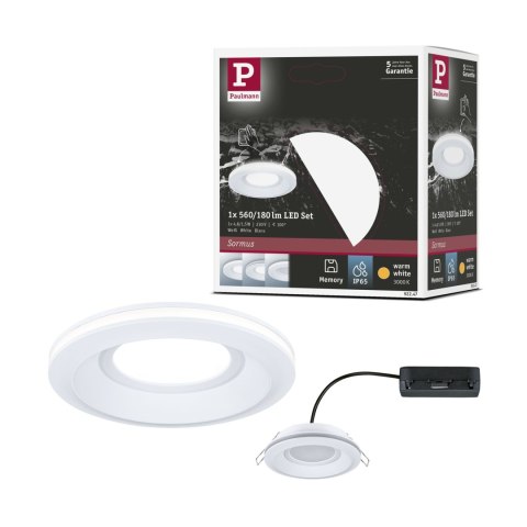 Oprawa wpuszczana SORMUS LED 6.5W 560lm / 180lm 3000K IP65 230V biały / tworzywo sztuczne