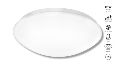 Plafoniera STARLIGHT LED 17W okrągła 260mm 1574lm IP44 4000K czujnik ruchu i zmierzchu 230V biały / tworzywo sztuczne