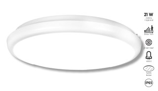 Plafoniera SUNLIGHT LED 21W okrągła 300mm 2328lm IP65 4000K czujnik ruchu i zmierzchu 230V biały / tworzywo sztuczne