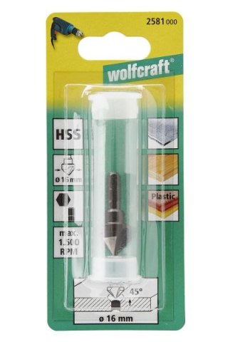 Pogłębiacz 16 mm Wolfcraft - HSS, trzpień 6-kąt