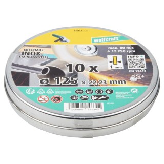 Tarcza korundowa 125X1 do cięcia stali nierdzewnej 10 sztuk. WOLFCRAFT