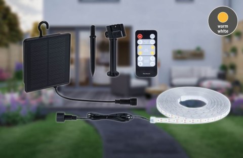 Taśma zewnętrzna LED solar 5m 3,2W DIM RGB 22lm/m czujnik zmierzchu pilot 5V IP44 czarny / tworzywo sztuczne