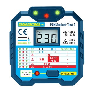 Tester gniazdek PANSOCKET-TEST-2 RCD 30 mA KAT II 300 V 90-250V