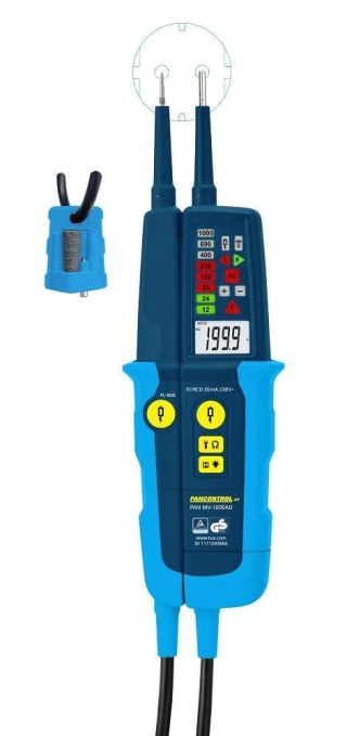 Tester napięcia / ciągłości PANMV-1000AD LED LCD 12-1000 V AC/DC kolejnośc faz RCD 30mA dokręcane końcówki