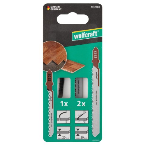 Zestaw 3 brzeszczotów 20 mm do wyrzynarek, Parkiet wolfcraft