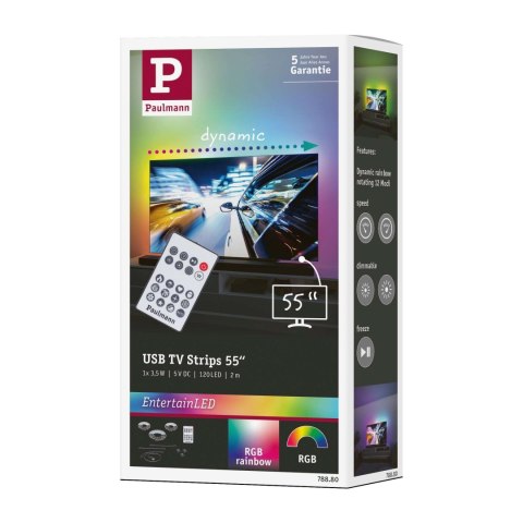Zestaw taśma LED TV55 cali USB pilot Dynamic Rainbow RGB 3,5W 5V czarny