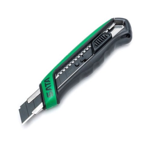 Nóż z rękojeścią z tworzywa sztucznego i gumy, ostrze wysuwane łamane 25x125mm sata