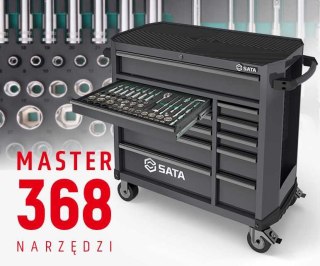 Wózek narzędziowy 11 szuflad st95114g pro czarny 368 narzędzi w piankach sata