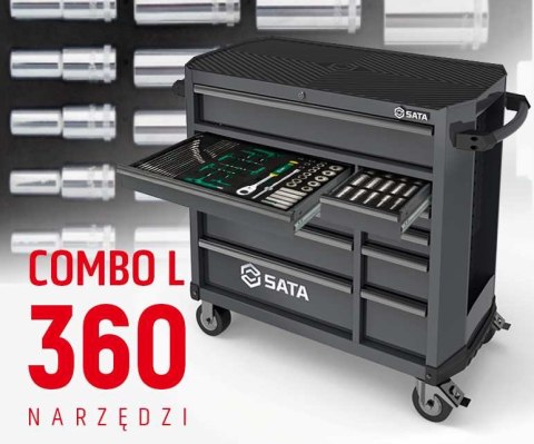 Wózek narzędziowy 11 szuflad st95114g pro czarny st09929g-l zestaw wkładek piankowych eva combo l 360 narzędzi sata