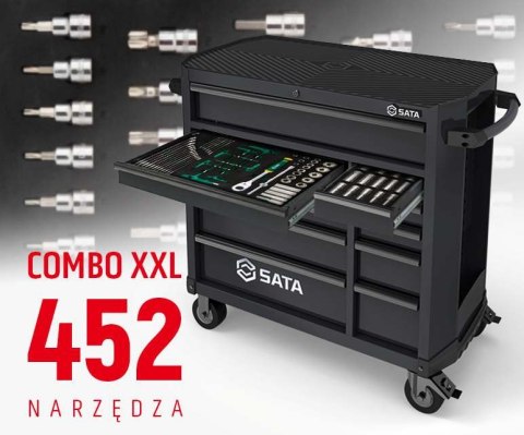 Wózek narzędziowy 11 szuflad st95114g pro czarny st09929g-xxl zestaw wkładek piankowych eva combo xxl 452 narzędzia sata