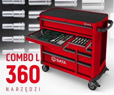 Wózek narzędziowy 11 szuflad st95114g pro czerwony st09929g-l zestaw wkładek piankowych eva combo l 360 narzędzi sata