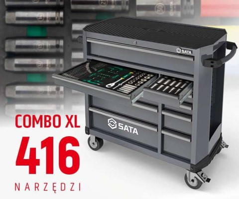 Wózek narzędziowy 11 szuflad st95114g pro szary st09929g-xl zestaw wkładek piankowych eva combo xl 416 narzędzia sata