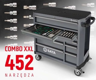 Wózek narzędziowy 11 szuflad st95114g pro szary st09929g-xxl zestaw wkładek piankowych eva combo xxl 452 narzędzia sata
