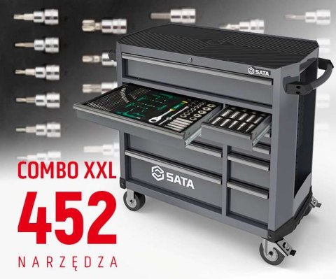 Wózek narzędziowy 11 szuflad st95114g pro szary st09929g-xxl zestaw wkładek piankowych eva combo xxl 452 narzędzia sata
