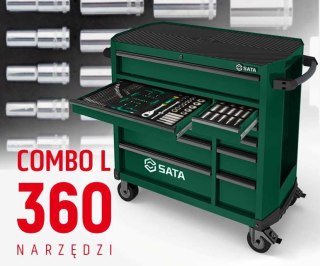 Wózek narzędziowy 11 szuflad st95114g pro zielony st09929g-l zestaw wkładek piankowych eva combo l 360 narzędzi sata
