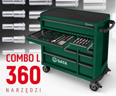 Wózek narzędziowy 11 szuflad st95114g pro zielony st09929g-l zestaw wkładek piankowych eva combo l 360 narzędzi sata