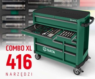 Wózek narzędziowy 11 szuflad st95114g pro zielony st09929g-xl zestaw wkładek piankowych eva combo xl 416 narzędzi sata