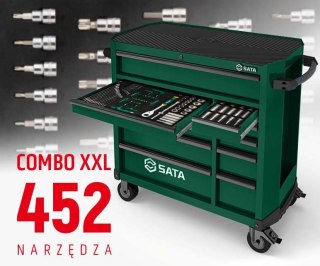 Wózek narzędziowy 11 szuflad st95114g pro zielony st09929g-xxl zestaw wkładek piankowych eva combo xxl 452 narzędzia sata