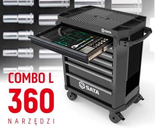 Wózek narzędziowy 7 szuflad st95113g pro czarny st09929g-l zestaw wkładek piankowych eva combo l 360 narzędzi sata