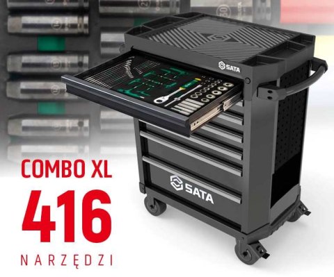 Wózek narzędziowy 7 szuflad st95113g pro czarny st09929g-xl zestaw wkładek piankowych eva combo xl 416 narzędzi sata