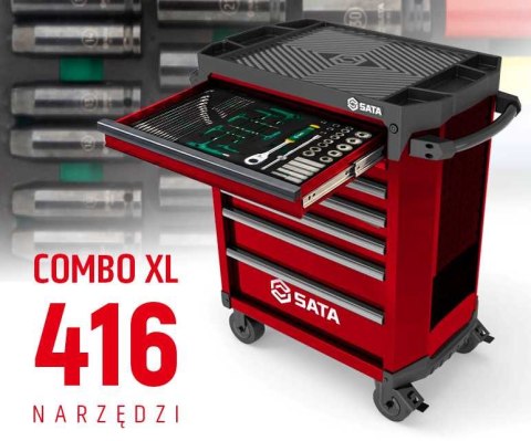 Wózek narzędziowy 7 szuflad st95113g pro czerwony st09929g-xl zestaw wkładek piankowych eva combo xl 416 narzędzi sata