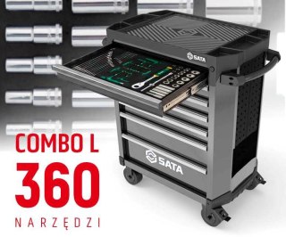 Wózek narzędziowy 7 szuflad st95113g pro szary st09929g-l zestaw wkładek piankowych eva combo l 360 narzędzi sata