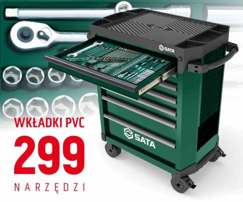 Wózek narzędziowy 7 szuflad st95113g pro zielony 299 narzędzi we wkładkach sata