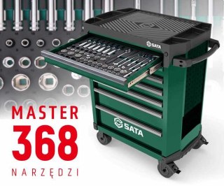 Wózek narzędziowy 7 szuflad st95113g pro zielony 368 narzędzi w piankach sata