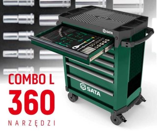 Wózek narzędziowy 7 szuflad st95113g pro zielony st09929g-l zestaw wkładek piankowych eva combo l 360 narzędzi sata