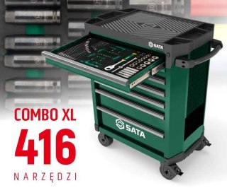 Wózek narzędziowy 7 szuflad st95113g pro zielony st09929g-xl zestaw wkładek piankowych eva combo xl 416 narzędzi sata