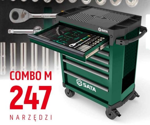 Wózek narzędziowy 7 szuflad st95113g pro zielony st09929g-m zestaw wkładek piankowych eva combo m 247 narzędzi sata