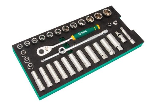 Zestaw 33 kluczy nasadowych 3/8" - w piance eva sata