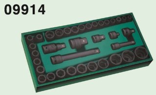 Zestaw 36 kluczy nasadowych udarowych 3/8" 1/2" metr. sata