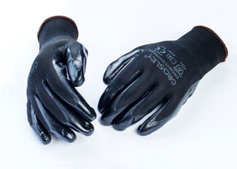 Rękawice poliestrowe pokryte nitrylem, czarne 10/XL - 12par Grosley