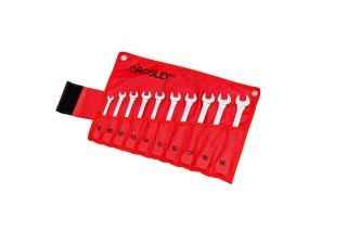 Zestaw 10 kluczy płasko-oczkowych z grzechotką 8-19mm w saszetce wykończenie poler Grosley