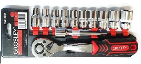 Zestaw 12 częściowy kluczy nasadowych 1/2" metrycznych na panelu Grosley