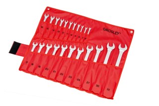 Zestaw 22 kluczy płasko-oczkowych z grzechotką 6-32mm w saszetce wykończenie poler Grosley
