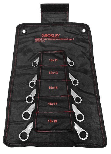 Zestaw 5 kluczy oczkowych dwustronnych typu C, metrycznych Grosley