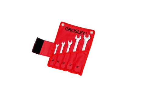 Zestaw 5 kluczy płasko-oczkowych z grzechotką 8,10,13,17,19mm w saszetce wykończenie poler Grosley