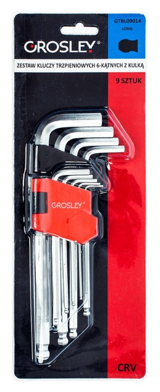 Zestaw kluczy trzpieniowych 6-kątnych z kulką długich - 9 szt. Grosley