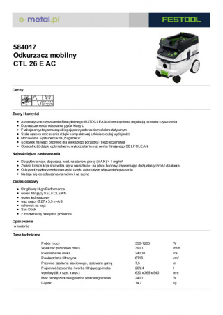 Festool - Odkurzacz CLEANTEC - CTL 26 AC